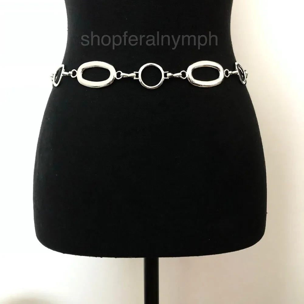 Y2K Minimalist Silver Geometric Link Chain Belt, Fits 29–42 Inches, X7GA1221